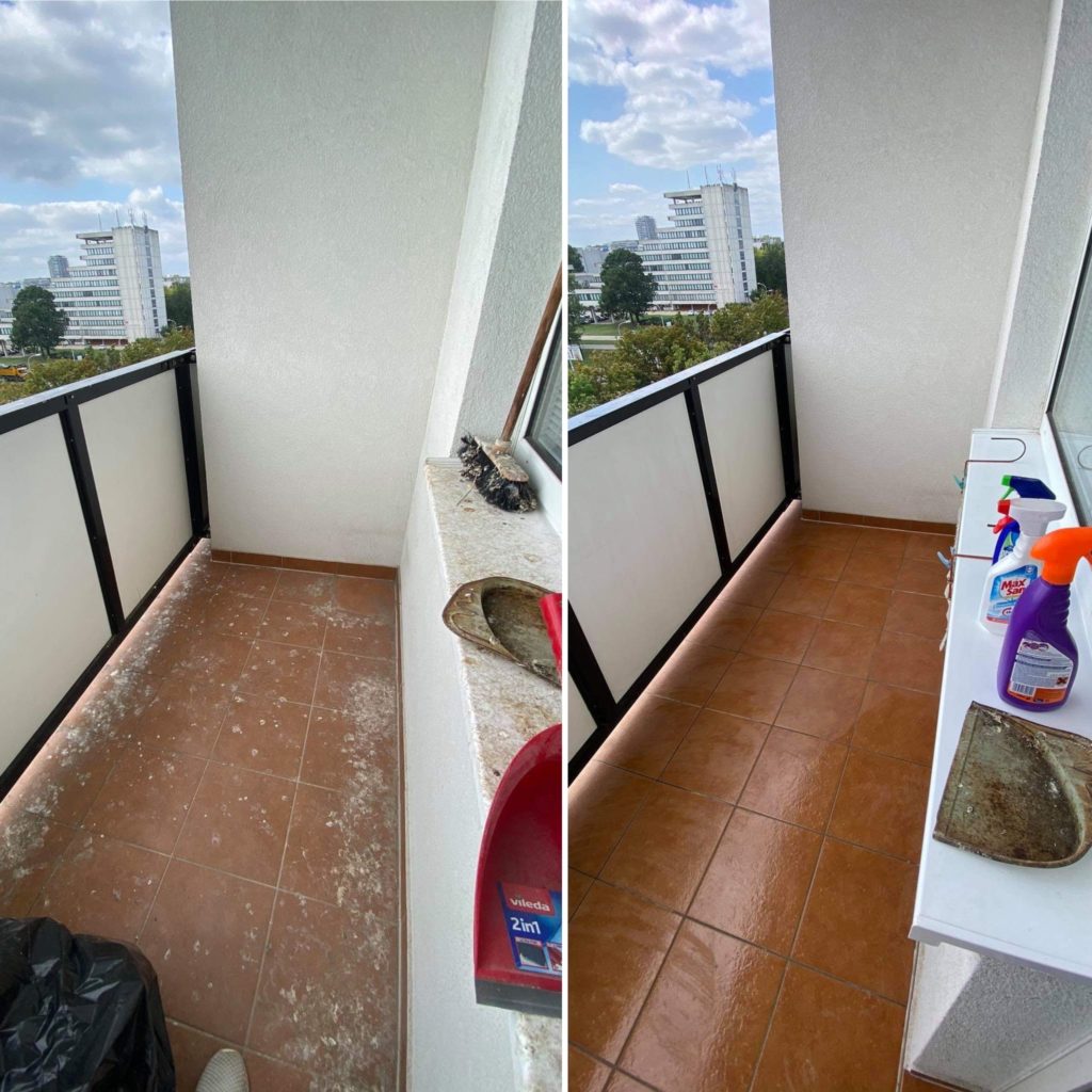 Čistenie balkonov od holubieho trusu